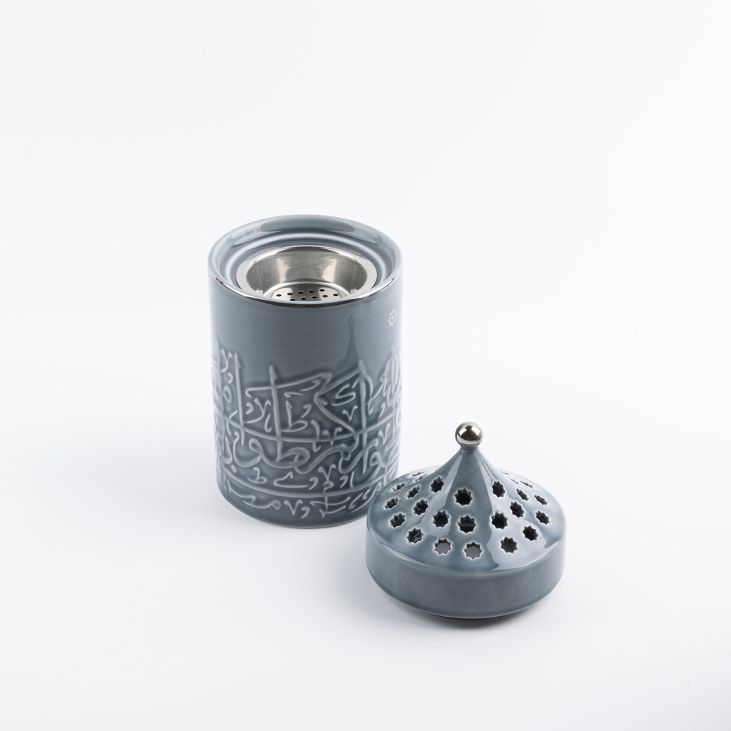 Porcelain Incense Burner From Jiwar -  Blue + Silver