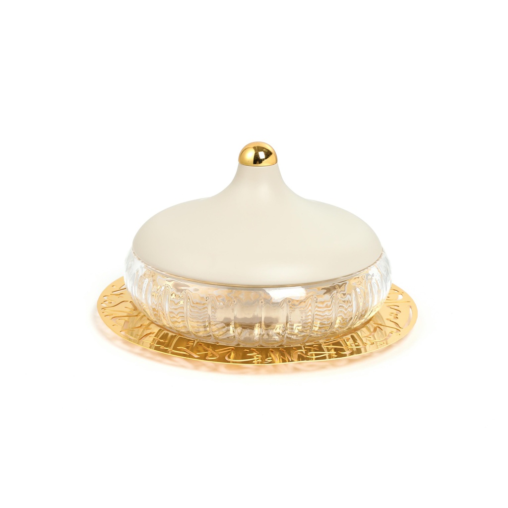 Large Glass Date Bowl From Jiwar - Beige + Gold 