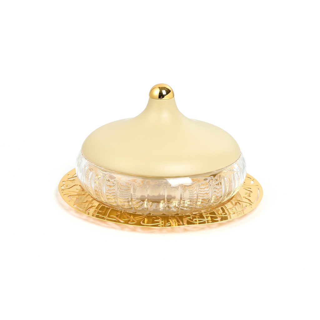 تمرية زجاج حجم كبير من جوار - ايفوري و ذهبي  