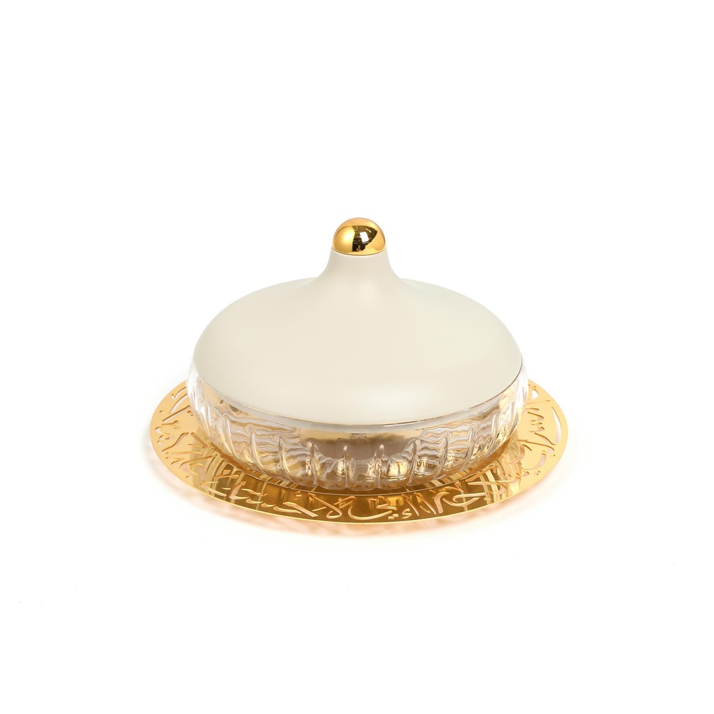 تمرية زجاج حجم وسط من جوار - بيج و ذهبي