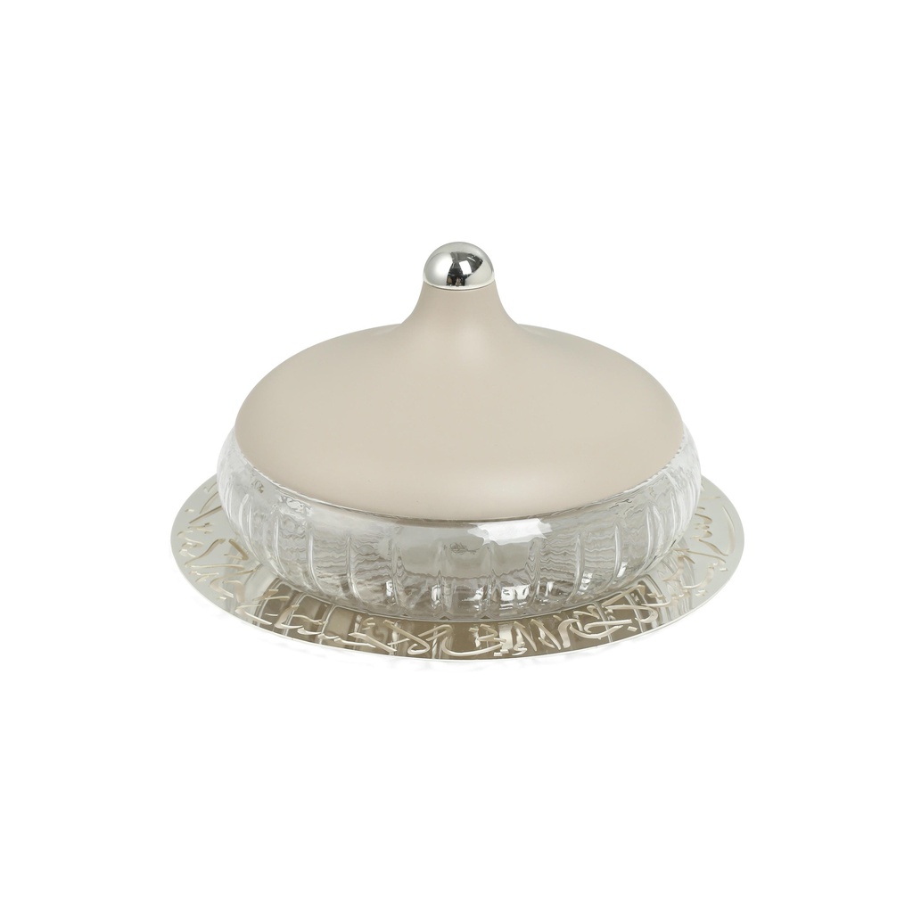 تمرية زجاج حجم وسط من جوار - بيج و فضي