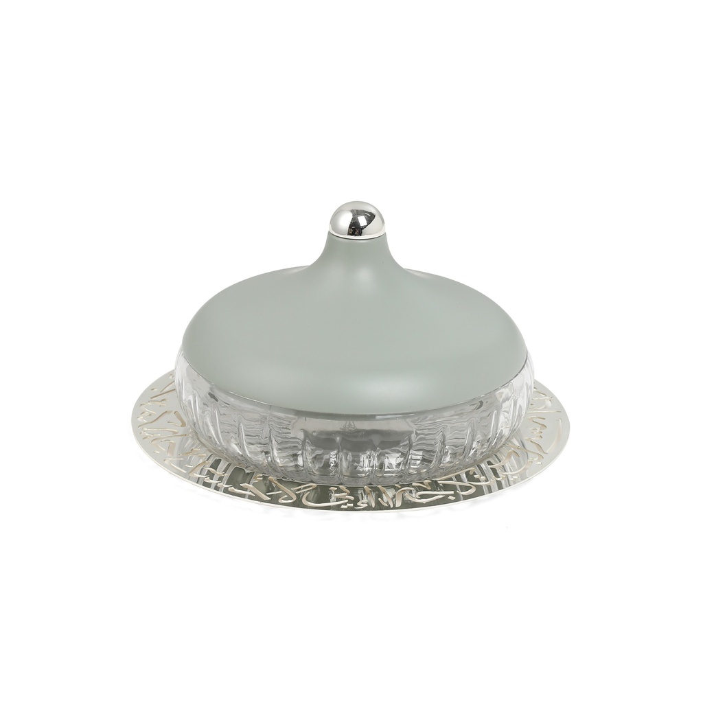 تمرية زجاج حجم وسط من جوار - أخضر فاتح و فضي