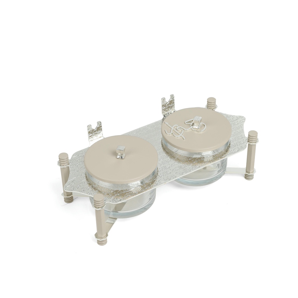 Nuts Serving Set 2 Bowl With Tray From Jiwar -  Beige + Silver 