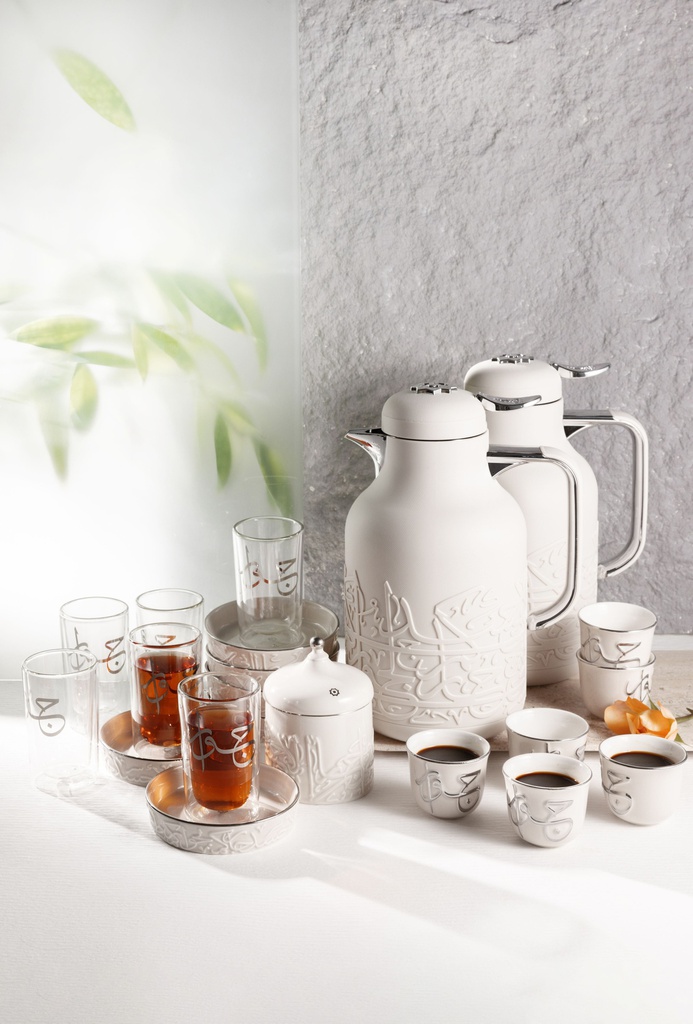 Full Hospitality Serving Set 21 Pcs From Jiwar -  Beige + Silver 