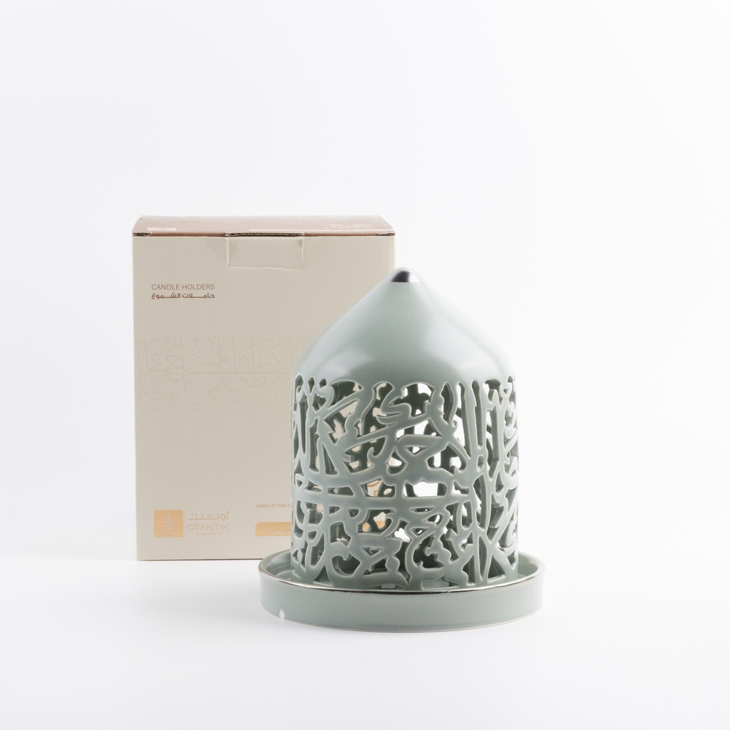 شمعدان الكتروني حجم وسط من جوار -  أخضر فاتح و فضي   