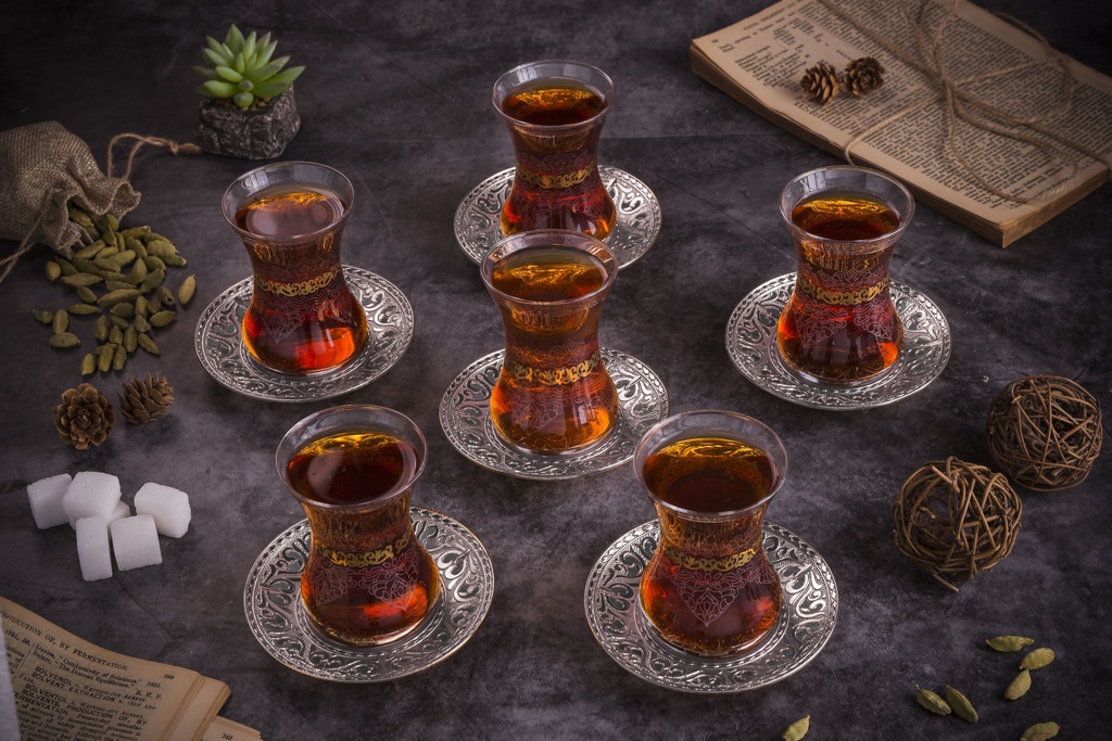 Set Of 6 Glass Cup And 6 Saucer