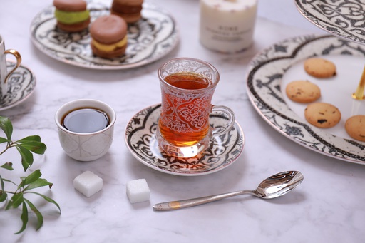 [DUN1038] Set of 6 glass 6saucer and 6 cawa cup