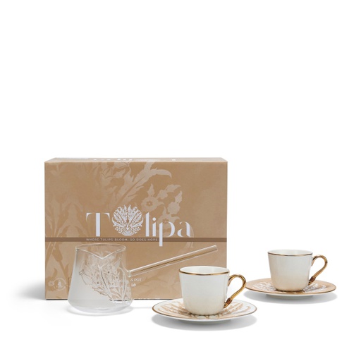 [GY1273] Turkish Coffee Set With Coffee Pot 5 Pcs From Tolipa - Brown