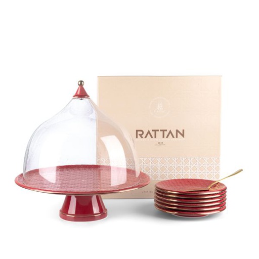 [ET1888] Red- Cake Serving Sets From - Rattan